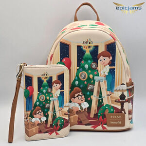 Loungefly Disney Pixar Up Carl & Ellie Christmas Tree Brown Mini Backpack Set